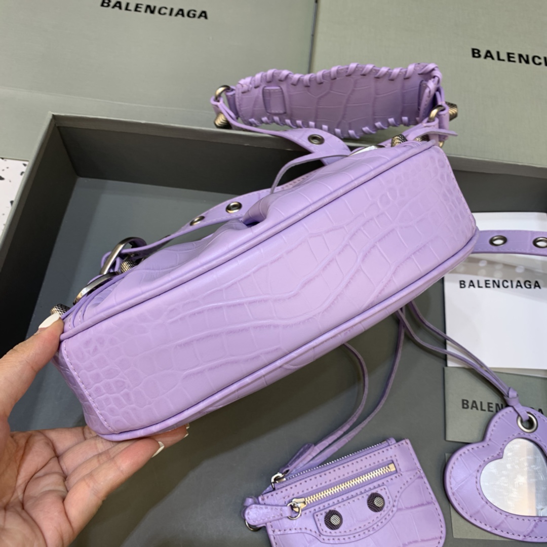 Balenciaga Le Cagole XS Shoulder Bag Crocodile Embossed Light Purple 